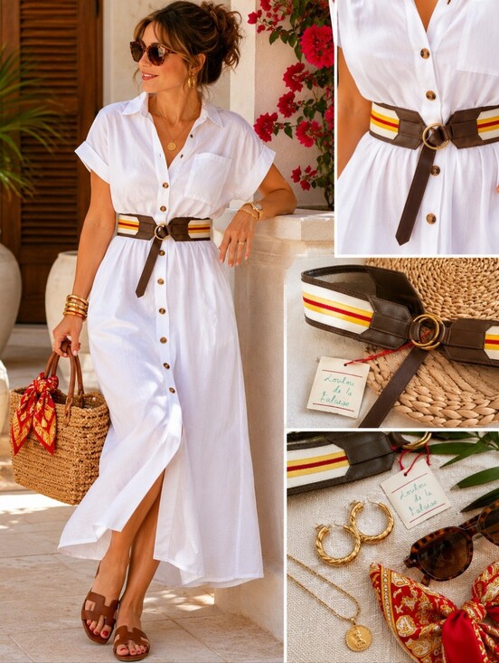 Loulou de la Falaise Accessories - Loulou de la Falaise 1X Wide Leather Waist Belt Brown Stripe O Ring NWT